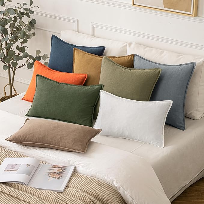 MIULEE Decorative Linen Pillow Covers 18x18 Inch Deep Blue | Boho Farmhouse Neutral Couch Throw Pillows for Bed, Pack of 2 Accent Coastal Modern Pillowcases, Sofa Livingroom Home Decor