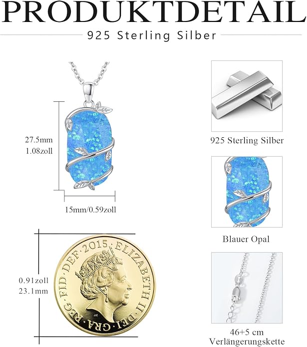 Bar Opal Leaf Necklace For Women S925 Sterling Silver White Opal Pendant with Leaf Charm Bar Pendant Jewelry Gift For Mom Daughter Wife