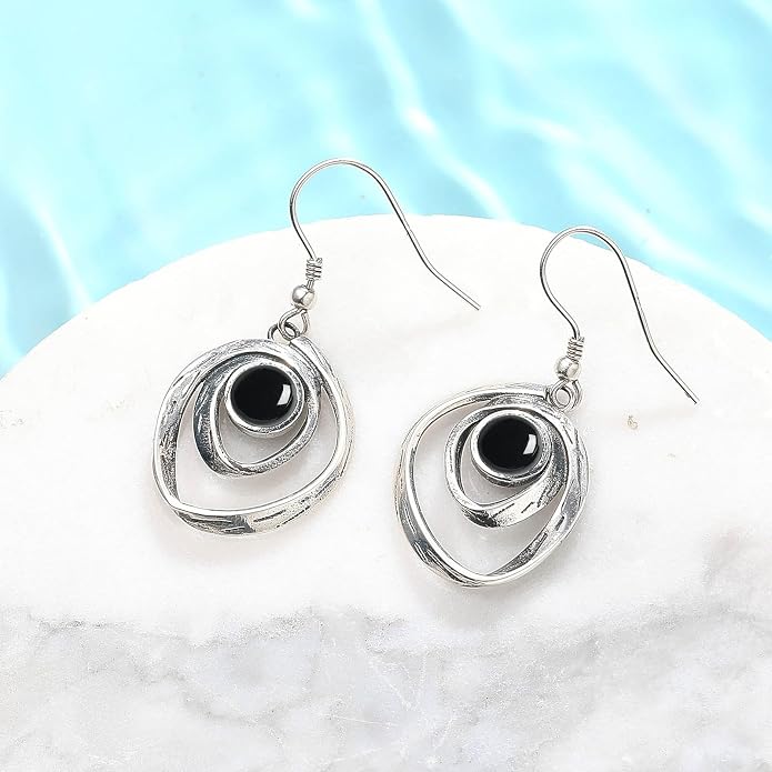 Turquoise Earrings for Women 925 Sterling Silver Pearl/Black Onyx/Opal Dangle Earrings Vintage Spiral/Wire Wrapped/Beads & Rope Ear Hook Earrings