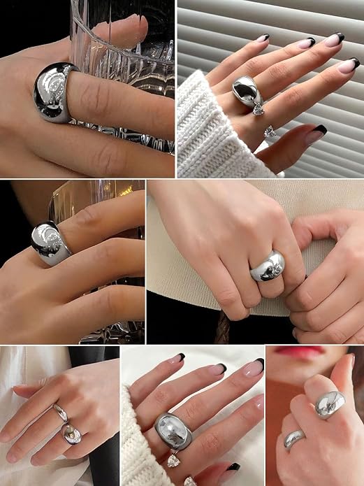GOLDCHIC JEWELRY Chunky Dome Ring for Women, Stainless Steel Bold Stacking Croissant Statement Ring For Men (Size 7-12, Custom)