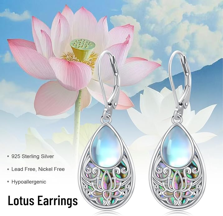 Dragonfly Filigree Earrings 925 Sterling Silver Teardrop Moonstone Abalone Shell Dangle Drop Earrings Filigree Jewelry Gifts for Women