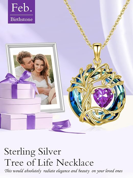 TOUPOP Tree of Life Birthstone Necklace Sterling Silver Pendant Birthstone Necklaces with Blue Crystal Anniversary Birthday Jewelry for Women Mom Wife Her