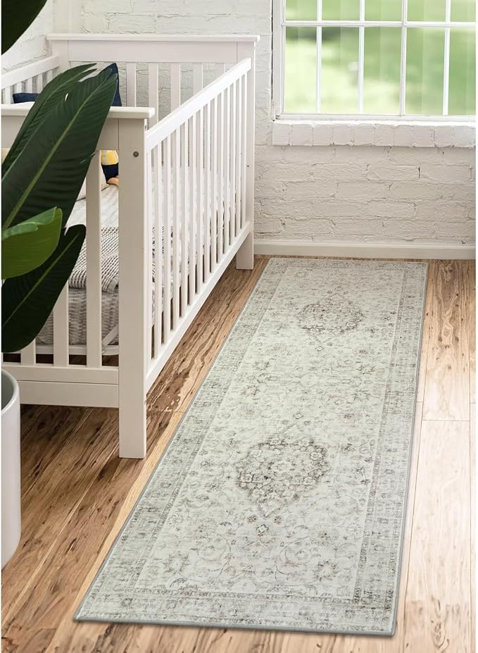 LIVEBOX Washable 2x6 Runner Rug for Bathroom, Non Slip Kitchen Mats for Floor Entryway, Boho Indoor Front Door Mat Low-Pile Runners for Hallways, Farmhouse Rugs for Bath Laundry, Taupe