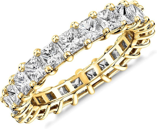 PAVOI 14K Gold Plated Rings with Cubic Zirconia Love and Stackable 3mm Princess Cut Rings for Women