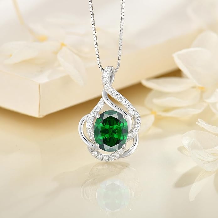 Birthstone Necklace for Women 925 Sterling Silver Pendant Necklaces Oval Cut Cubic Zirconia Necklace Jewelry
