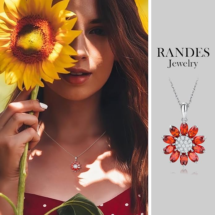 Dainty Sunflower Necklace 925 Sterling Silver Flower Pendant Necklaces for Women Birthstone Anniversary Jewelry