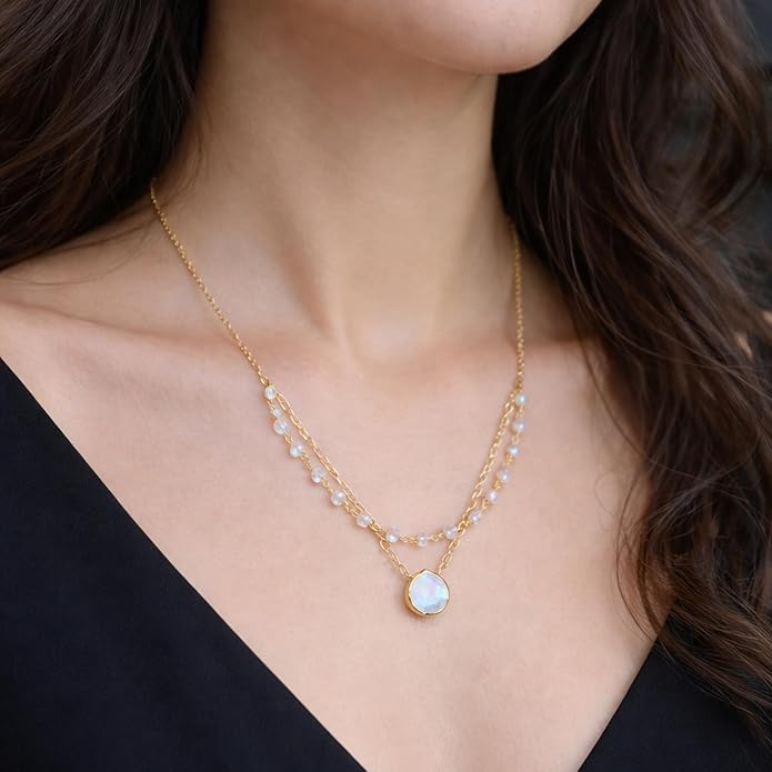 Layering Necklace for Women, Premium Layered Gold Healing Crytsal Necklaces - Tarnish Free 18K Gold Vermeil Certified S925 Classic Stack Necklace Gold Jewelry for Women - Mothers Day Gifts for Mom Wife