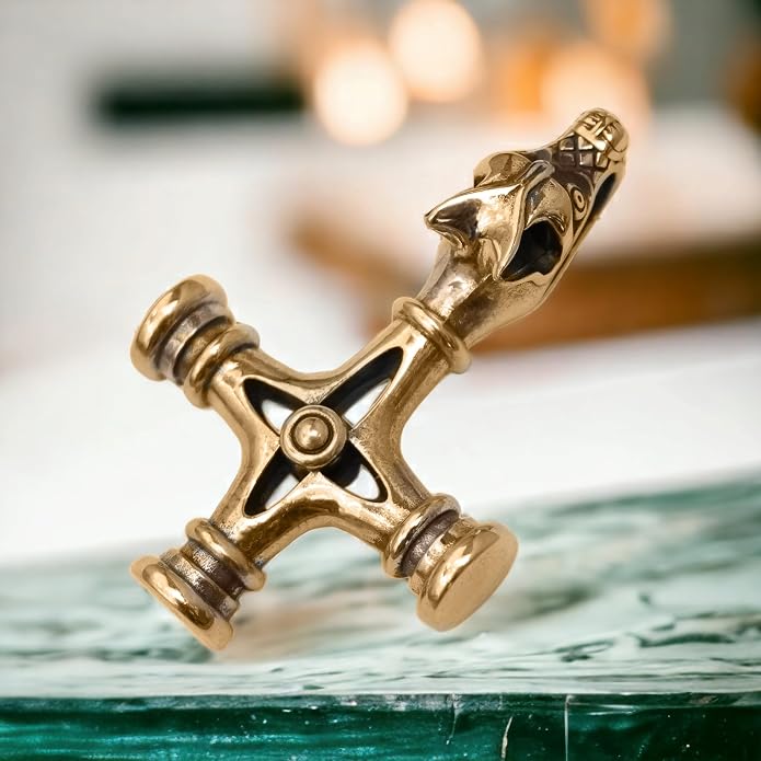 Viking Wolf Cross Necklace 925 Sterling Silver Bronze - Icelandic Thors Hammer Fenrir Pendant - Mens Amulet Norse Nordic Celtic Jewelry - Gothic Biker Gifts for Men - Handmade