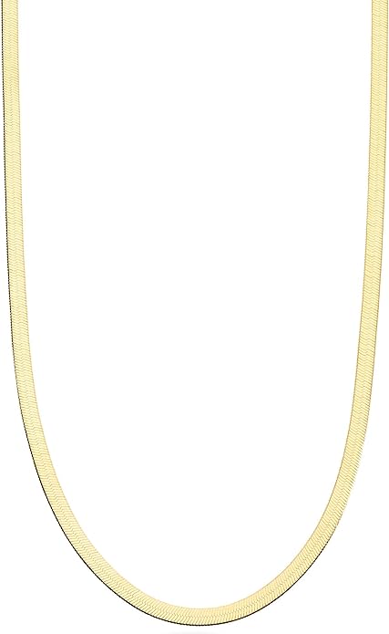 Miabella Italian Solid 925 Sterling Silver, 18Kt Gold Plated 3.5mm Flexible Flat Herringbone Chain Necklace for Women, Made in Italy
