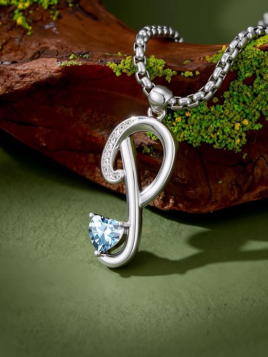 Birthday Gifts for Women Alphabet A to Z Initial Birthstone Pendant Necklaces for Women - 18k White Gold Plated Personalized Name Jewelry Anniversary Graduation Gifts for Wife Her Daughter Girlfriend(with Gift Box)