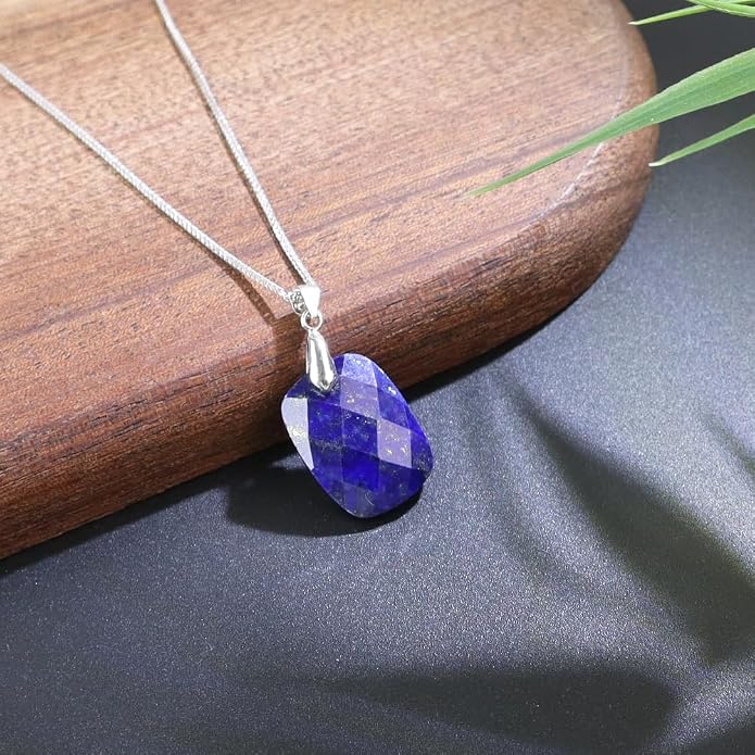 iSTONE 925 Sterling Silver Natural Crytral for Womens Pendant Necklace, Gemstone Birthstone with 17.8" Silver Chain Ladies