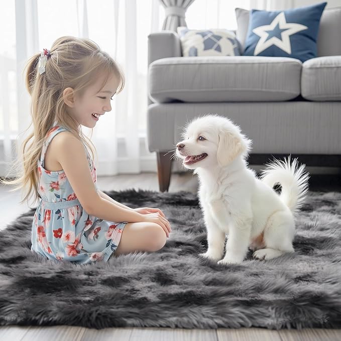 Small Rug Throw Rugs for Bedroom, Mini Area Rug, Fluffy Grey Carpet, Affordable Door Entryway Indoor Inside Front Entrance Dog 2x3 Mat, Home Decor Aesthetic(2 x 3, Dark Grey Tie-Dyed)