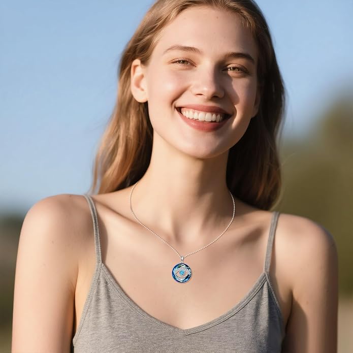 TOUPOP Evil Eye Necklace 925 Sterling Silver Tree of Life/Turquoise Evil Eye Crystal Pendant Necklace Protection Jewelry Amulet Christmas Gifts for Women Her