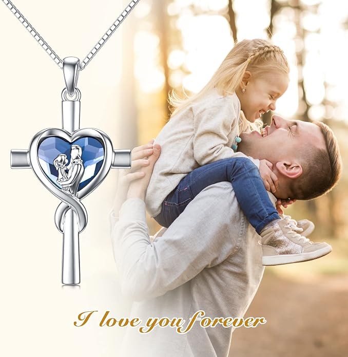 PROESS S925 Sterling Silver Daughter Heart Pendant Necklace from Dad Mom I Love You Forever Jewelry