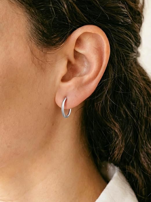 Silvora 14K Gold Plated Huggie Hoop Earrings for Women, Small Sterling Silver Hoops, Hypoallergenic Cartilage Earrings for Sensitive Ears 8/10/12/14/16/18/20MM