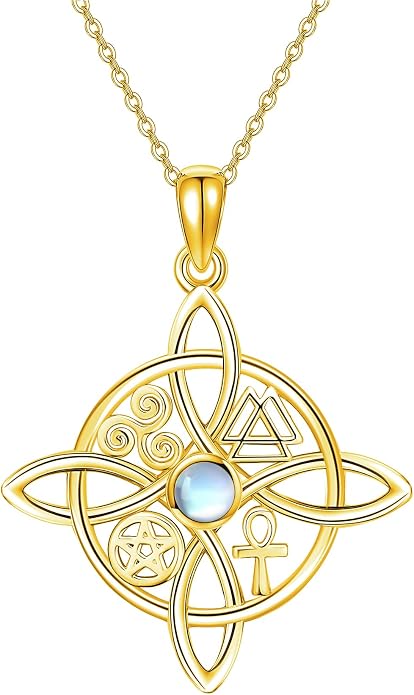 YAFEINI Sterling Silver Witches Knot Pendant Necklace - Celtic Cross Witch Jewelry Amulet Gifts for Women