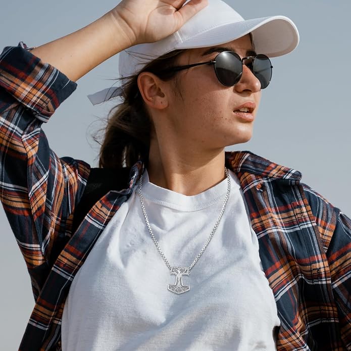 Eusense Viking Jewelry for Men Women Sterling Silver 925 Mjolnir Thors Hammer Pendant Celtic Cross Necklace Wolf Odin Raven Freya Goddess Norse Pagan Compass Vegvisir Yggdrasil Nordic Viking Necklaces Gifts