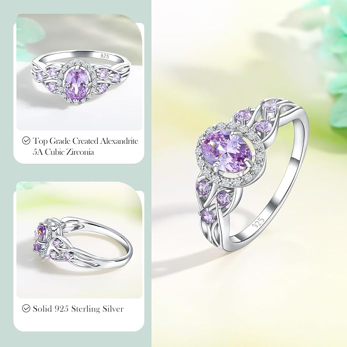925 Sterling Silver Celtic Knot Engagement Ring for Women Moissanite/Cubic Zirconia Inlaid Oval Shaped Birthstone Rings Cocktail Wedding Birthday Jewelry(with Box)