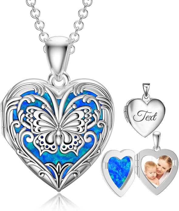 SOULMEET Personalized Silver Locket Necklace That Holds Pictures Photo Keep Someone Near to You, Memorial Custom Lockets Necklaces Letters Engraving for His Her
