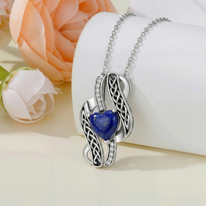 PELOVNY Celtic Knot Necklaces for Women 925 Sterling Silver Gemstone/Birthstone Teardrop Infinity Necklace Irish Celtic Pendant Jewelry Gifts for Mom Daughter Wife