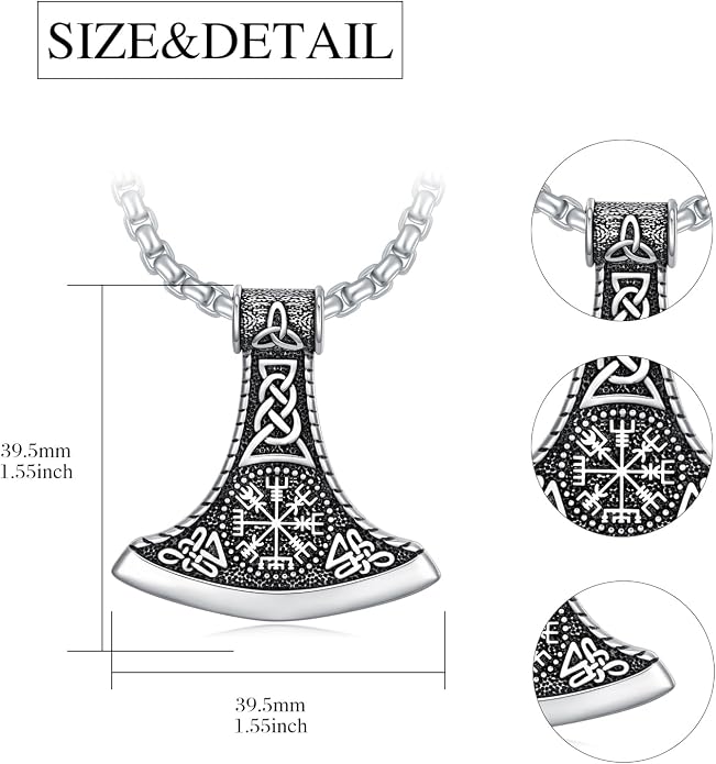 Viking Necklace for Men 925 Sterling Silver Viking Wolf/Thors Hammer/Vegvisir/Tree of Life/Compass Pendant Norse Necklace Amulet Talisman Christmas Gifts for Him Her