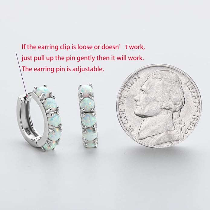 Sterling Silver Opal Hoop Earrings for Women, 14K Gold Plated Hypoallergenic Round Cut Earrings, Birthstone Birthday Gift Fine Jewelry for Her Mothers Day