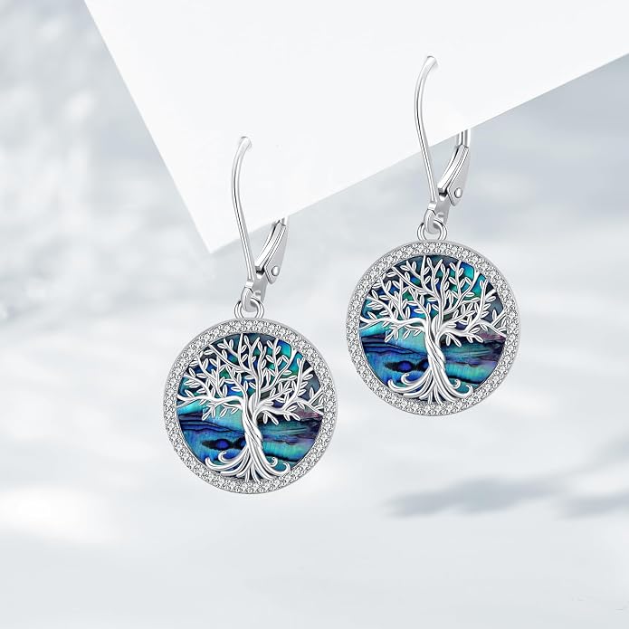 925 Sterling Silver Earrings Tree of Life/Cat/Animal/Turquoise/Moonstone Dangle Drop Earrings for Women Leverback Earring Hypoallergenic Jewelry Gifts