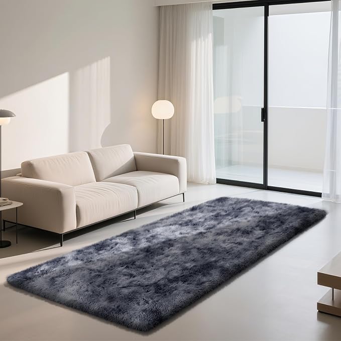Soft Runner Rugs for Bedroom, Mottling Dark Grey 2x8 Runners for Hallways Fluffy Rug Carpet, Bedside Rug for Living Room Bedroom Room Home Decor