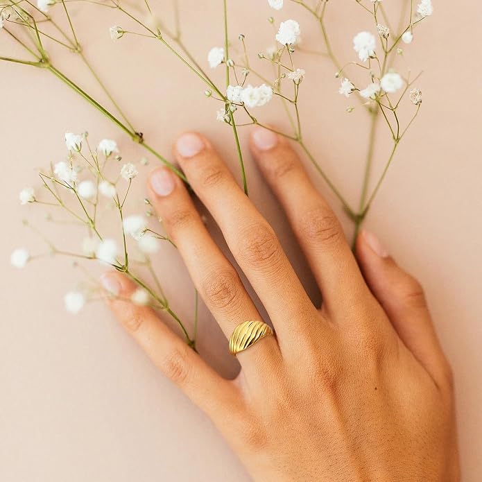 Gold Silver Rings Set for Women Chunky Statement Rings ZC Dome Evil Eye Croissant ring Thick 18K Gold Plated Band Rings