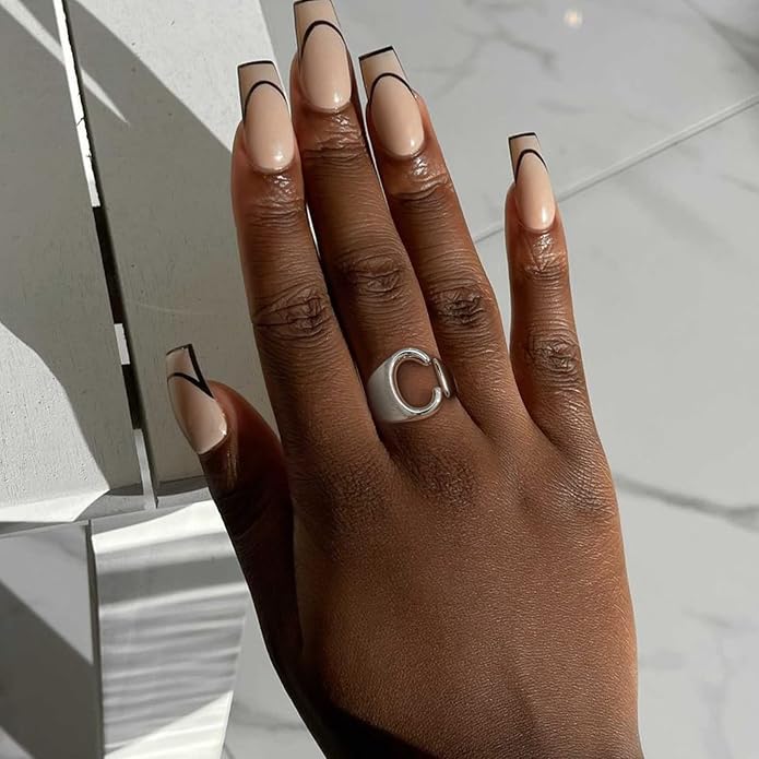 KeyStyle Bold Initial Letter Rings Adjustable, GoldChic Jewelry Women Gold Statement Ring Personalized Engraved Women’s Open Signet Ring for Party (Gold, White Gold, Black)