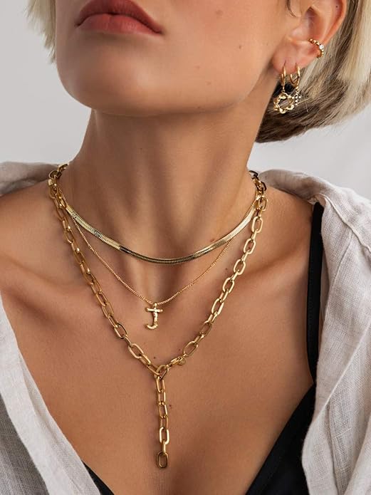 NECOCY 14K Gold Plated Necklaces for Women, Dainty Gold Herringbone Choker Necklace Thin Layered Snake Chain Jewelry for Gifts