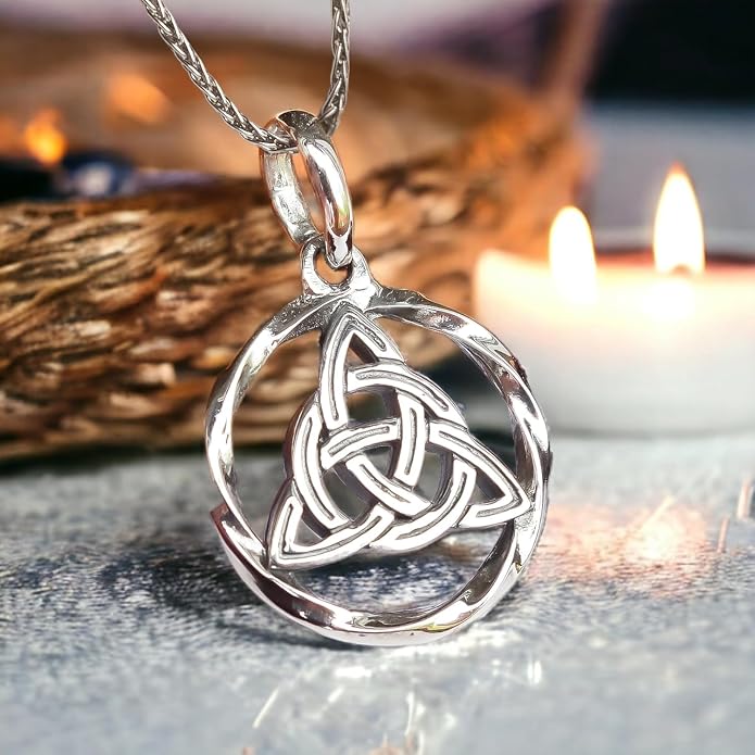 925 Sterling Silver Celtic Knot Necklace - Triquetra Necklace Trinity Knot Pendant - Protection Love Amulet - Irish Pagan Wiccan Jewelry for Women Men - Handmade