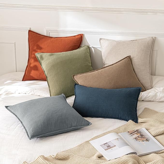 MIULEE Decorative Linen Pillow Covers 20x20 Inch Natural Beige | Boho Farmhouse Neutral Couch Throw Pillows for Bed, Pack of 2 Accent Modern Pillowcases, Sofa Livingroom Home Decor