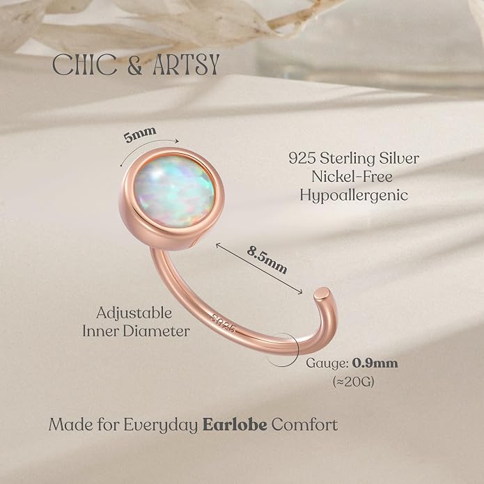 CHIC & ARTSY 925 Sterling Silver Half Hoop Earrings for Women, Dainty Huggie Hoops with Synthetic Opal, Moonstone, CZ & Gemstones, Lightweight Comfort Fit Everyday Elegant Jewelry
