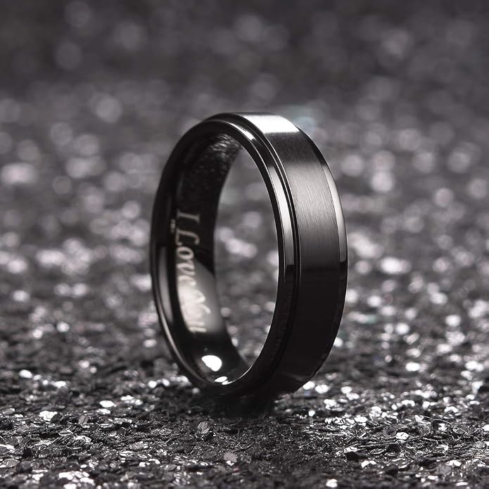 King Will 316L Stainless Steel Wedding Ring for Men Women, 2mm-8mm Width Black/Silver/Gold Wdding Band Laser I Love You Multic Style,Comfort Fit Size 4-16