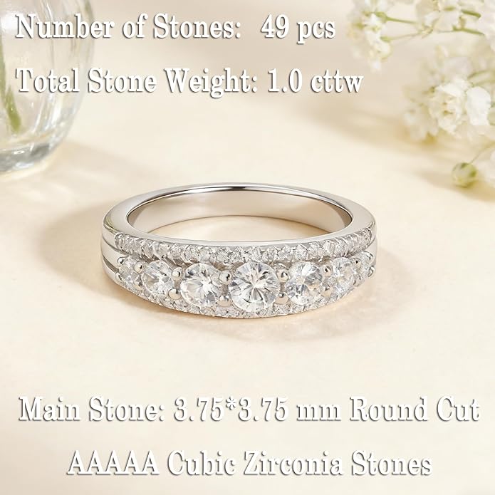 Newshe Jewellery Moissanite Wedding Bands for Women Eternity Ring 925 Sterling Silver Engagement Anniversary Stacking Size