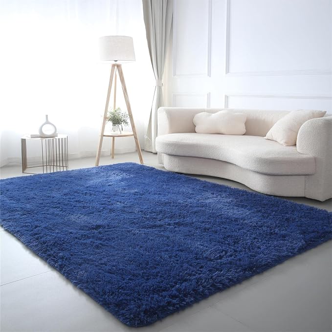 CAIYUECS Blue Area Rug for Bedroom 3x5 -Soft Shag Rug 3x5 Decor | Soft as Cotton Under Little Feet - Dense Microfiber Shag Kids Love to Sit, Play and Walk Barefoot on All Day Long