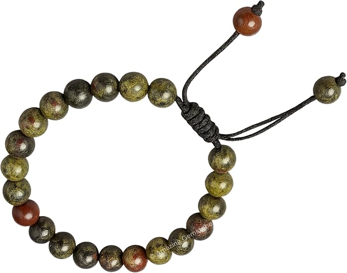 Amazing Gemstone Dragon Bloodstone Bracelet, Gifts for Men & Women - Protection Healing Crystal Bracelet - 8mm Gemstone Beaded Adjustable Bracelet, Pulseras para Hombres Mujer Stocking Stuffers