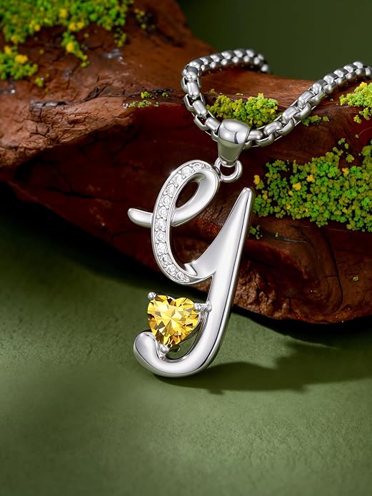 Birthday Gifts for Women Alphabet A to Z Initial Birthstone Pendant Necklaces for Women - 18k White Gold Plated Personalized Name Jewelry Anniversary Graduation Gifts for Wife Her Daughter Girlfriend(with Gift Box)