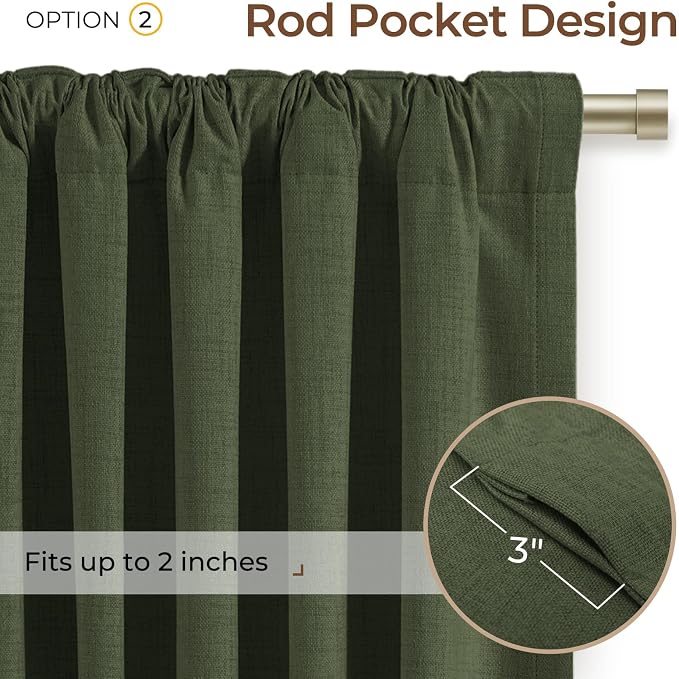 INOVADAY 100% Blackout Curtains 84 Inches Length 2 Panels Set, Back Tab/Rod Pocket Linen Black Out Curtains for Bedroom, Thermal Insulated Window Drapes - Loden Green, W50 X L84