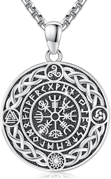 Celtic Knot Necklace 925 Sterling Silver Raven/Compass/Triquetral/Pentagram Celtic Viking Pendant Egyptian Jewelry Gifts for Men