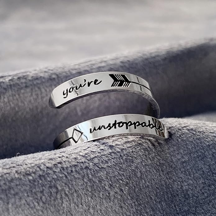 Vrycot Adjustable silvery Inspirational Stainless Steel Adjustable Bands Cool Stacking Opening Gift for Women Statement