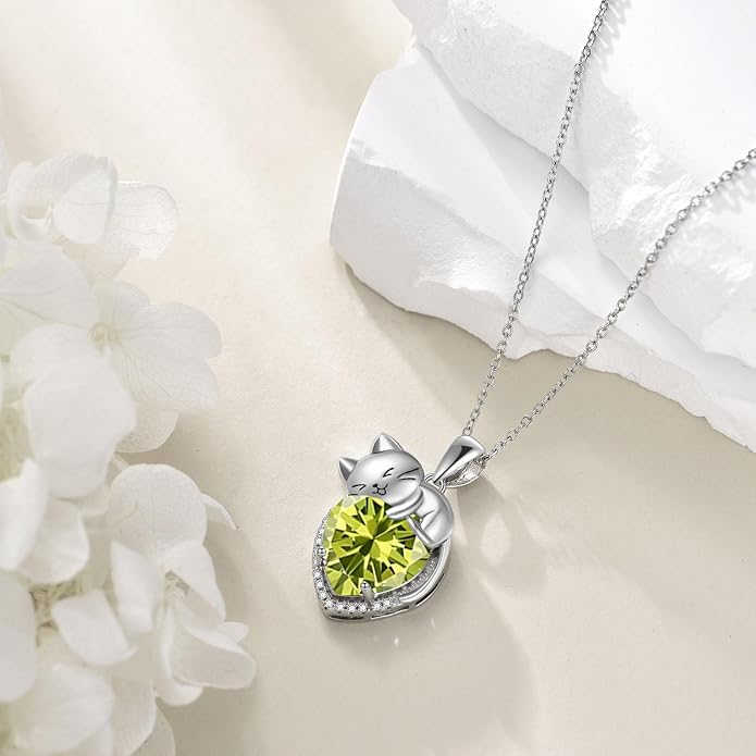 Cat Necklace Sterling Silver Cat Zircon Pendant Gothic Jewelry for Women Animal Lovers Gifts