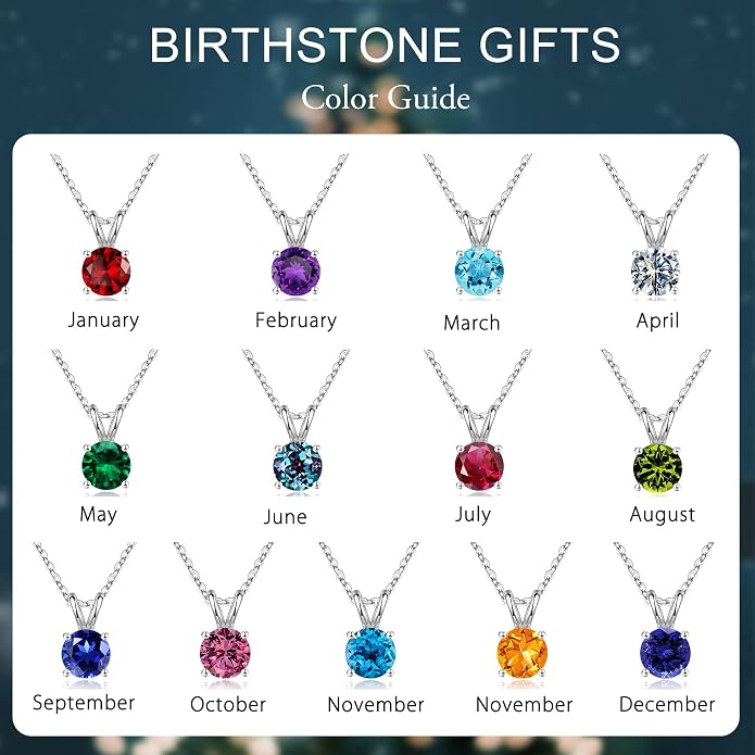 SMILEST Birthstone Necklaces for Women Mom Wife, 1ct Sparkle Round Cut Birthstone Pendant 925 Sterling Silver Necklace Anniversary Birthday Gifts for Women Mom Wife Friend