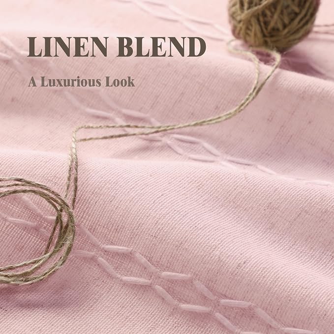 Pink Boho Blackout Curtains 2 Panels 84 Inch for Living Room Bedroom, Linen Texture Farmhouse Curtains with Tassels and White Cotton Embroidery Vintage Rustic Country Western