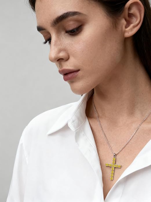925 Sterling Silver Cross Necklace for Women Men Christian Jesus Faith Birthstone Cross Crucifix Pendant Necklaces