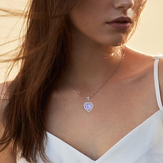STARCHENIE 925 Sterling Silver Heart Birthstone Pendant Necklace for Women | Genuine 925 silver pendant, heart birthstone, love heart design, 925 silver 18+2" adjustable chain