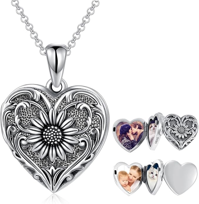 SOULMEET Personalized Silver Locket Necklace That Holds Pictures Photo Keep Someone Near to You, Memorial Custom Lockets Necklaces Letters Engraving for His Her