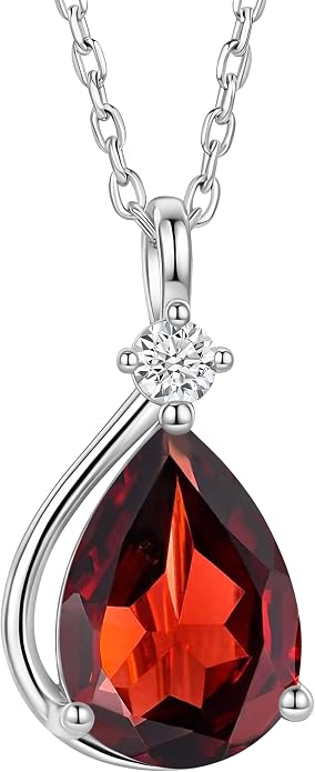 ADITA GOLD Birthstone Necklace for Women, 925 Sterling Silver Teardrop Pendant, Simulated Gemstone, Birthstone Jewelry