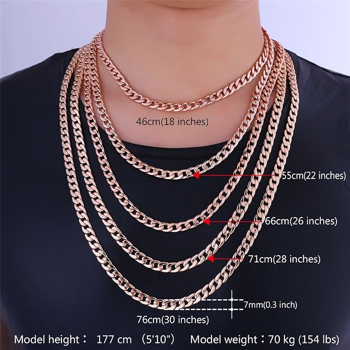 U7 Cuban Link Chain for Men Women Stainless Steel Curb Necklace, 7/9/12/15 MM Chunky Chain Silver/Gold/Black Mens Hip Hop Jewelry 18''-30''